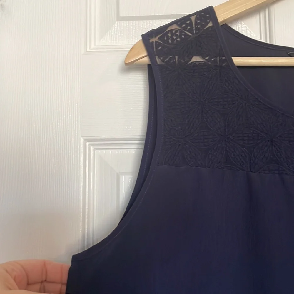 Nicole Miller Original navy blue tank top with lace detail - Picture 5 of 9
